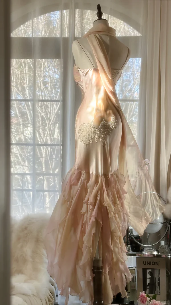 Charming Mermaid Beaded Ruffles Prom Dress,Chiffon Evening Dress - View 2 | FashionDia