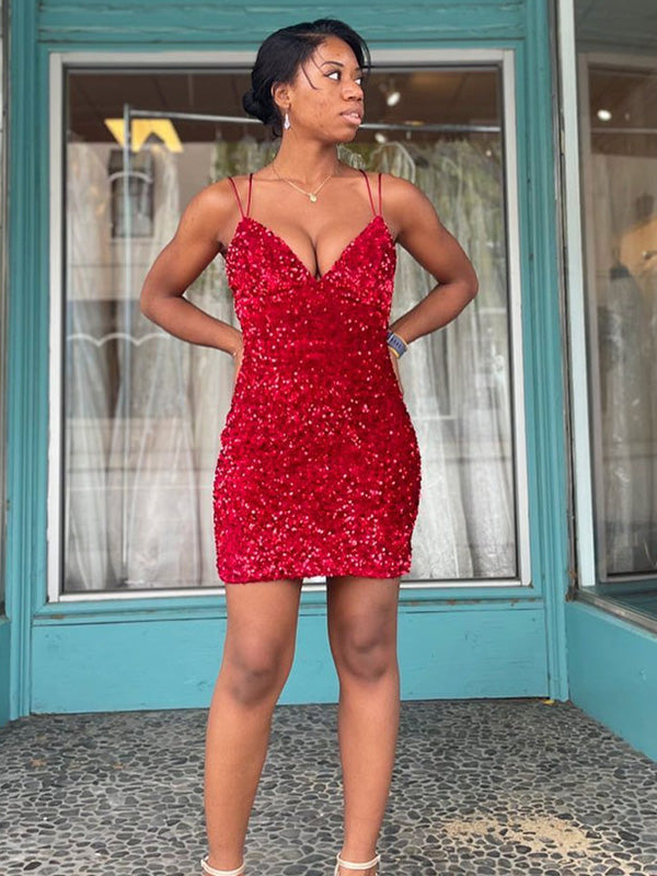 Sequin Straps Bodycon Homecoming Party Dress