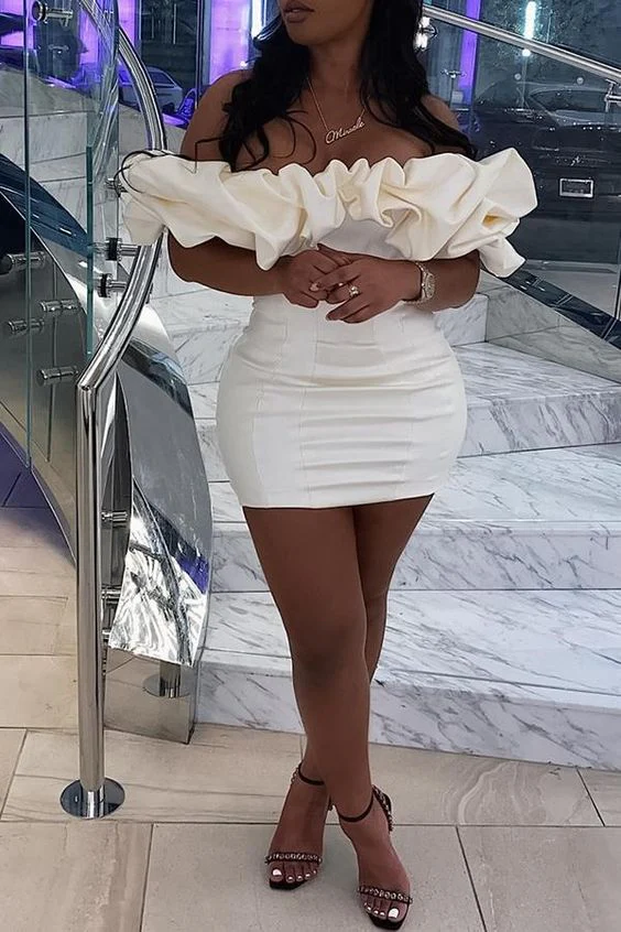 Elegant Birthday Dress White Off-the-Shoulder Homecoming Dress Graduation Dress - FashionDia