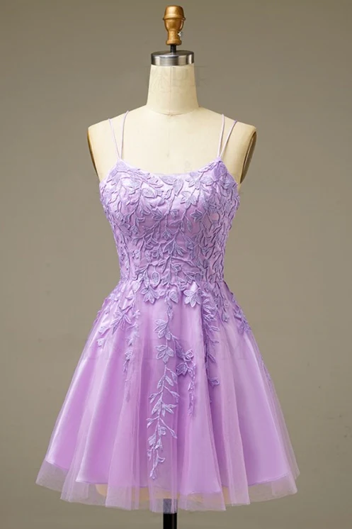 Lilac A-Line Lace Appliques Short Homecoming Dress - FashionDia