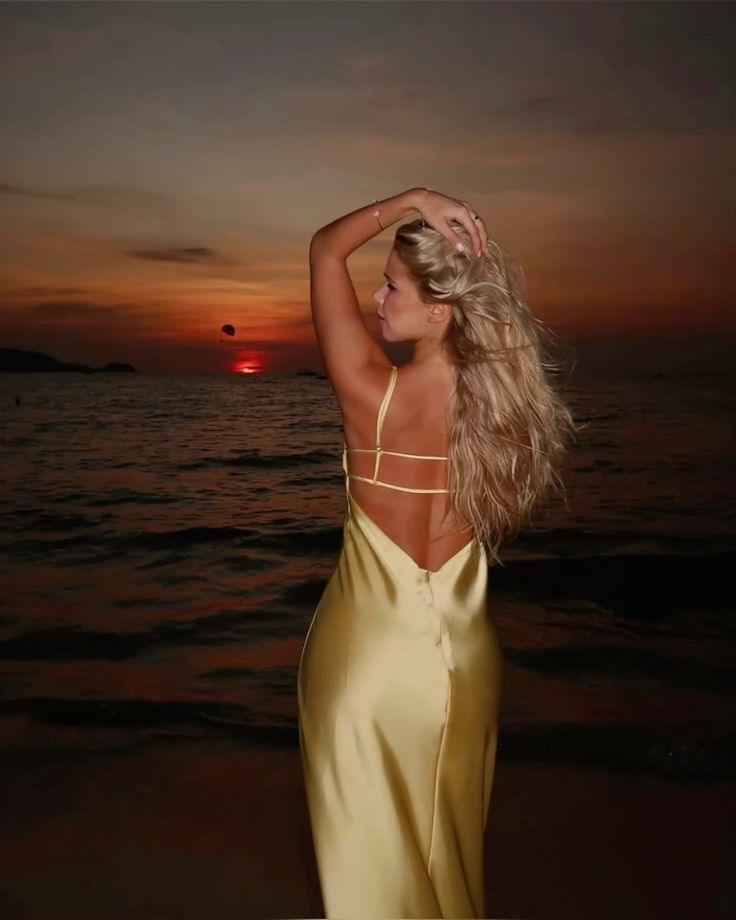 Fashion Yellow Spaghetti Straps Backless Long Party Dress Wedding Guest Dress - View 2 | FashionDia
