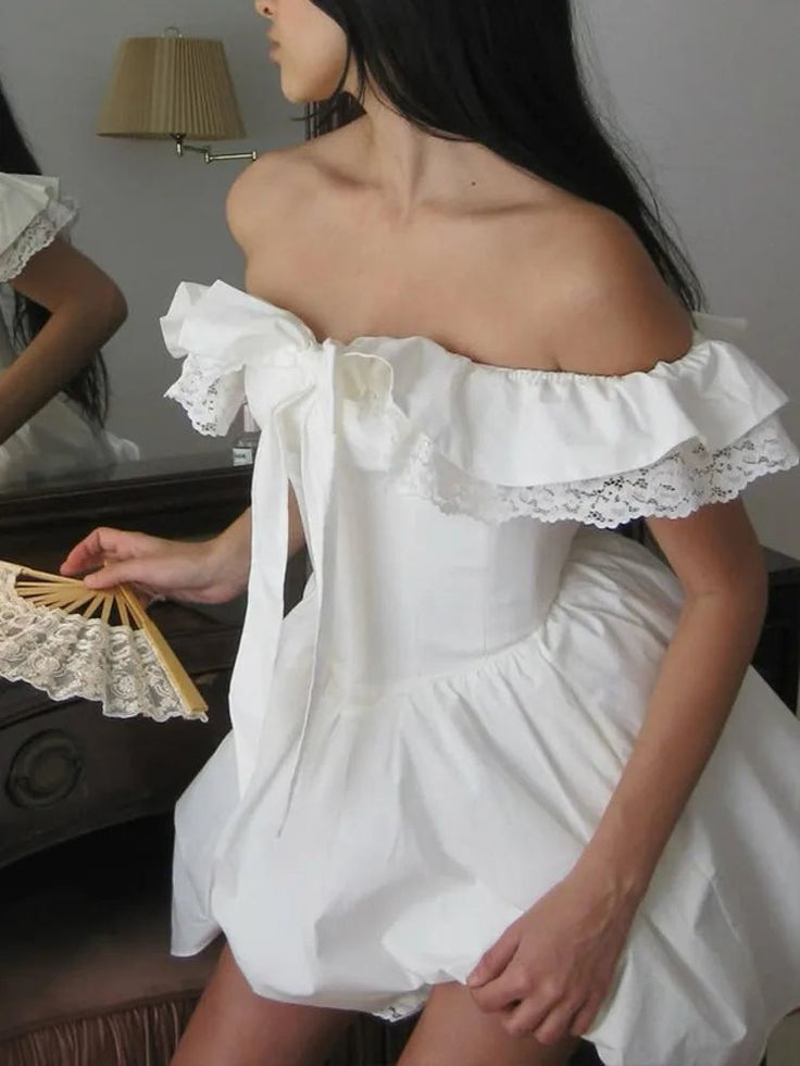 Elegant Off-the-Shoulder White A-Line Birthday Dress 6th Grade Homecoming Dress - View 2 | FashionDia