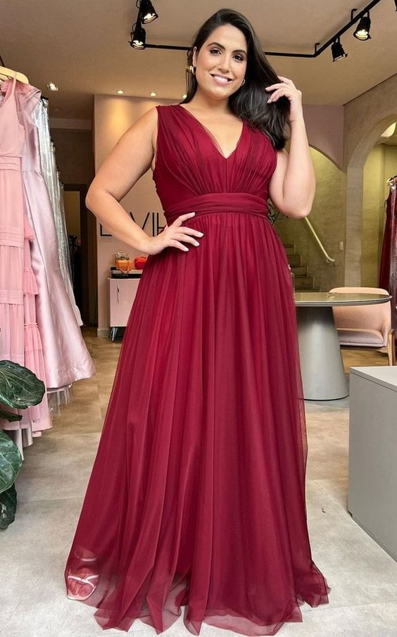 A-Line V-Neck Tulle Bridesmaid Dresses,Simple Prom Dress - FashionDia