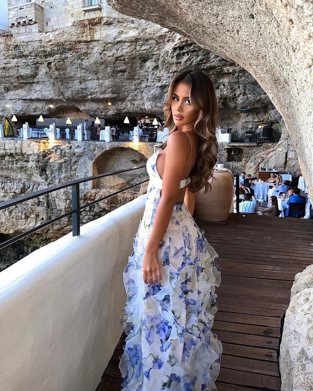 Unique Floral Ruffles Prom Dress Blue Party Evening Gown - View 3 | FashionDia
