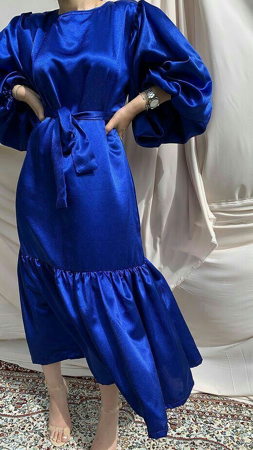 Royal Blue Lantern Sleeves Evening Dress,Simple Party Dress Y5513 - VelvetHem