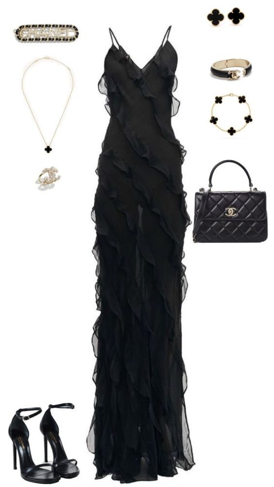 Black Sexy Mermaid Ruffles Evening Dress Spaghetti Straps Prom Dress Party Dress - View 3 | FashionDia