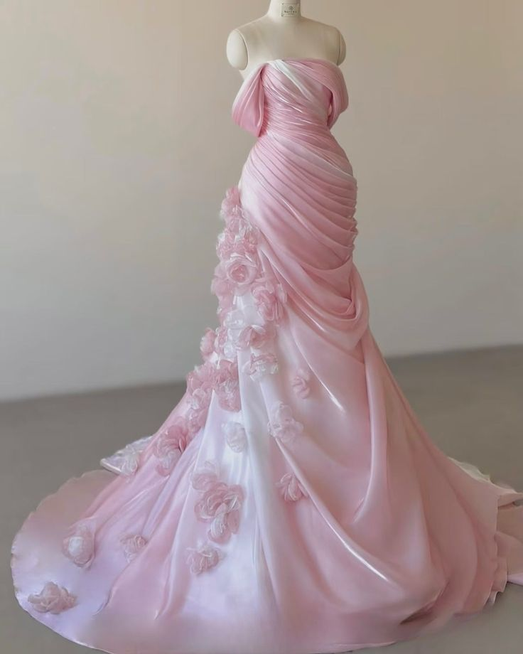 Classy Pink Mermaid Prom Dress Evening Dress With 3D Flowers