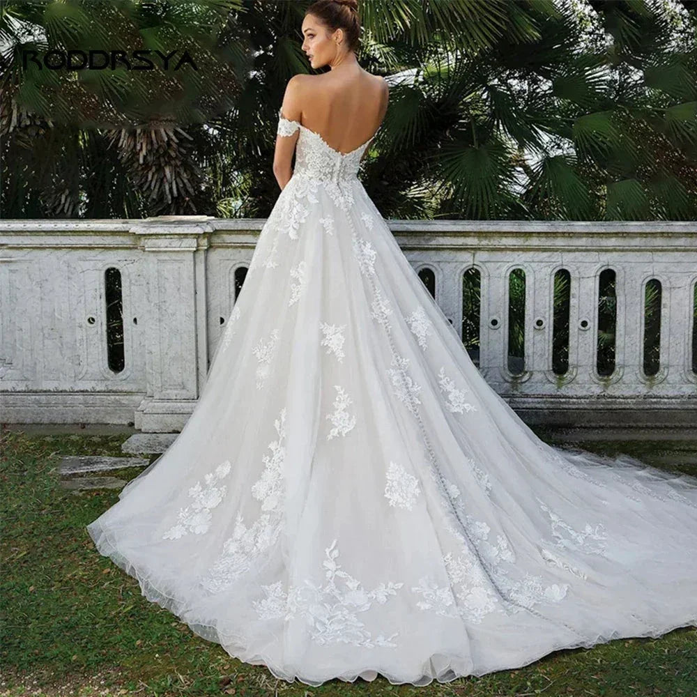 RODDRSYA Elegant A-line Lace Wedding Dresses For Women Appliques Off-Shoulder Bridal Gown Backless Sweep Train Vestidos De Noiva (ZD13335) - View 2 | VelvetHem