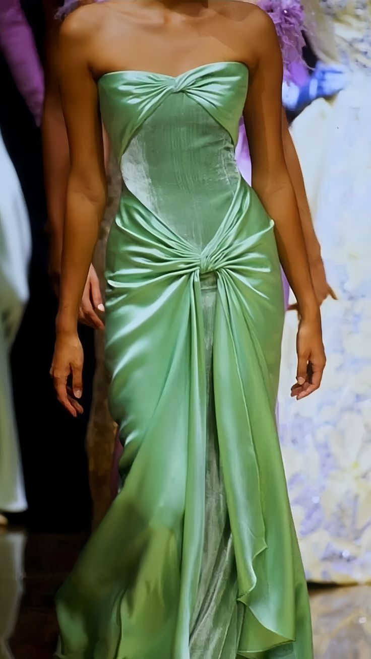 Chic Green Satin Velvet Strapless mermaid Evening Dress Long Party Dress - FashionDia