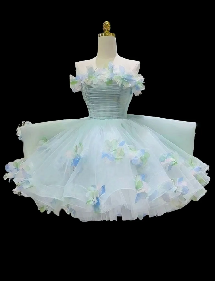Beautiful Strapless Light Green Tulle Appliques Short Homecoming Dress 19th Birthday Outfits With Bow - FashionDia