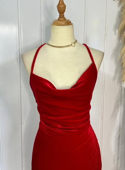 Sexy Red Spaghetti Straps Red Velvet Evening Dress Mermaid Prom Dress Y7816 - View 3 | VelvetHem