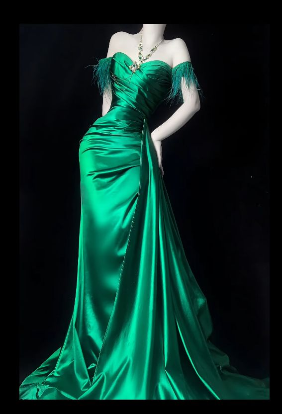 Fashion Off The Shoulder Green Long Prom Dress Mermaid Evening Dresses