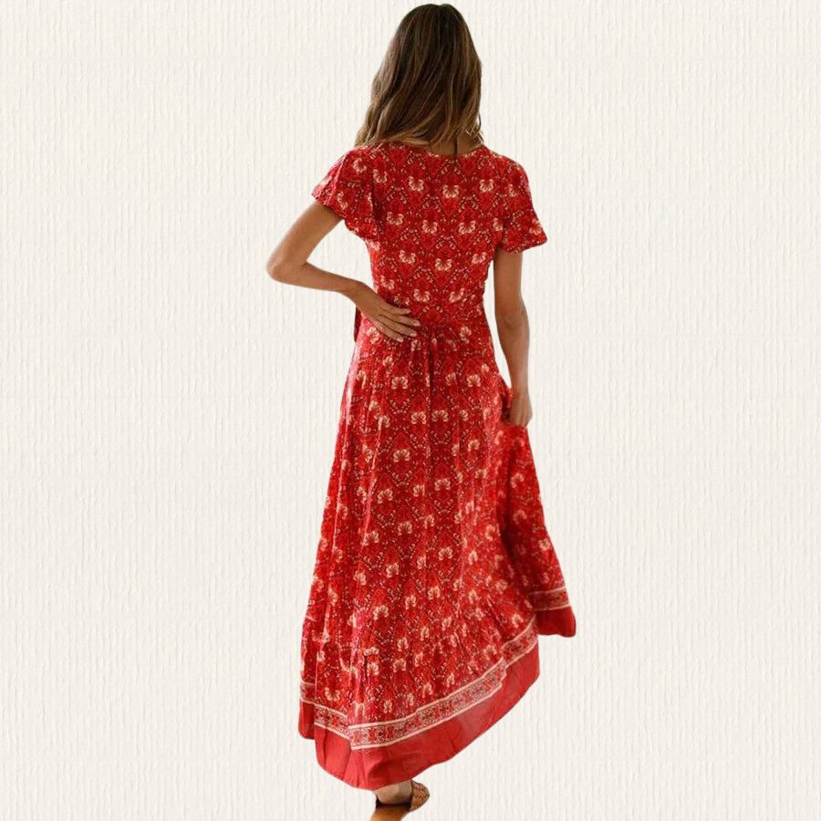 Vilma Effortless Red High Cut Maxi Dress Statement Occasion Edit