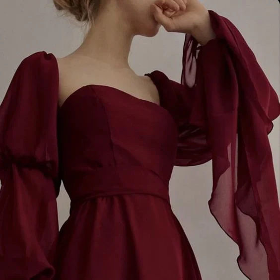 Vintage Romantic A-Line Burgundy Prom Dress Evening Dress Y7583 - View 4 | VelvetHem