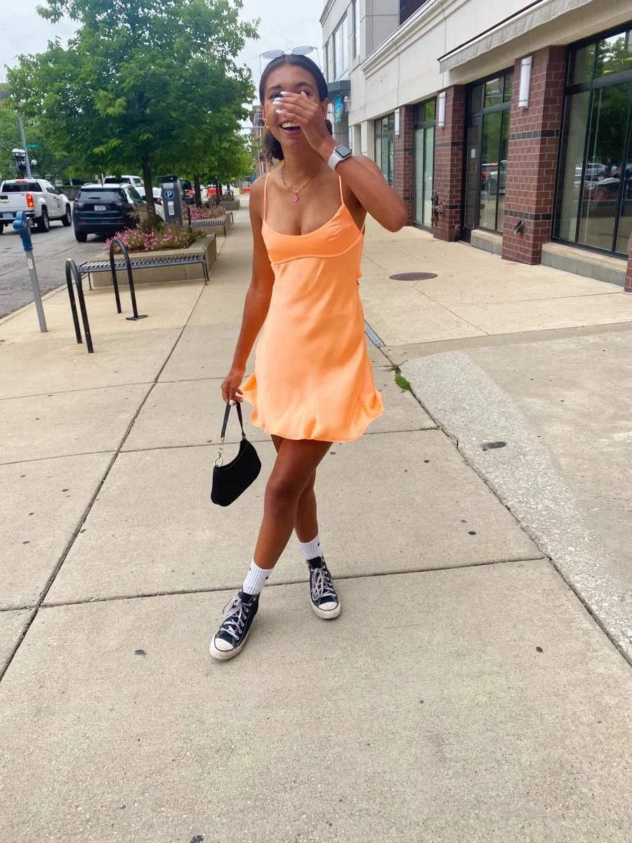 Cute Orange Homecoming Dress Back To School Dress (ZD12174)