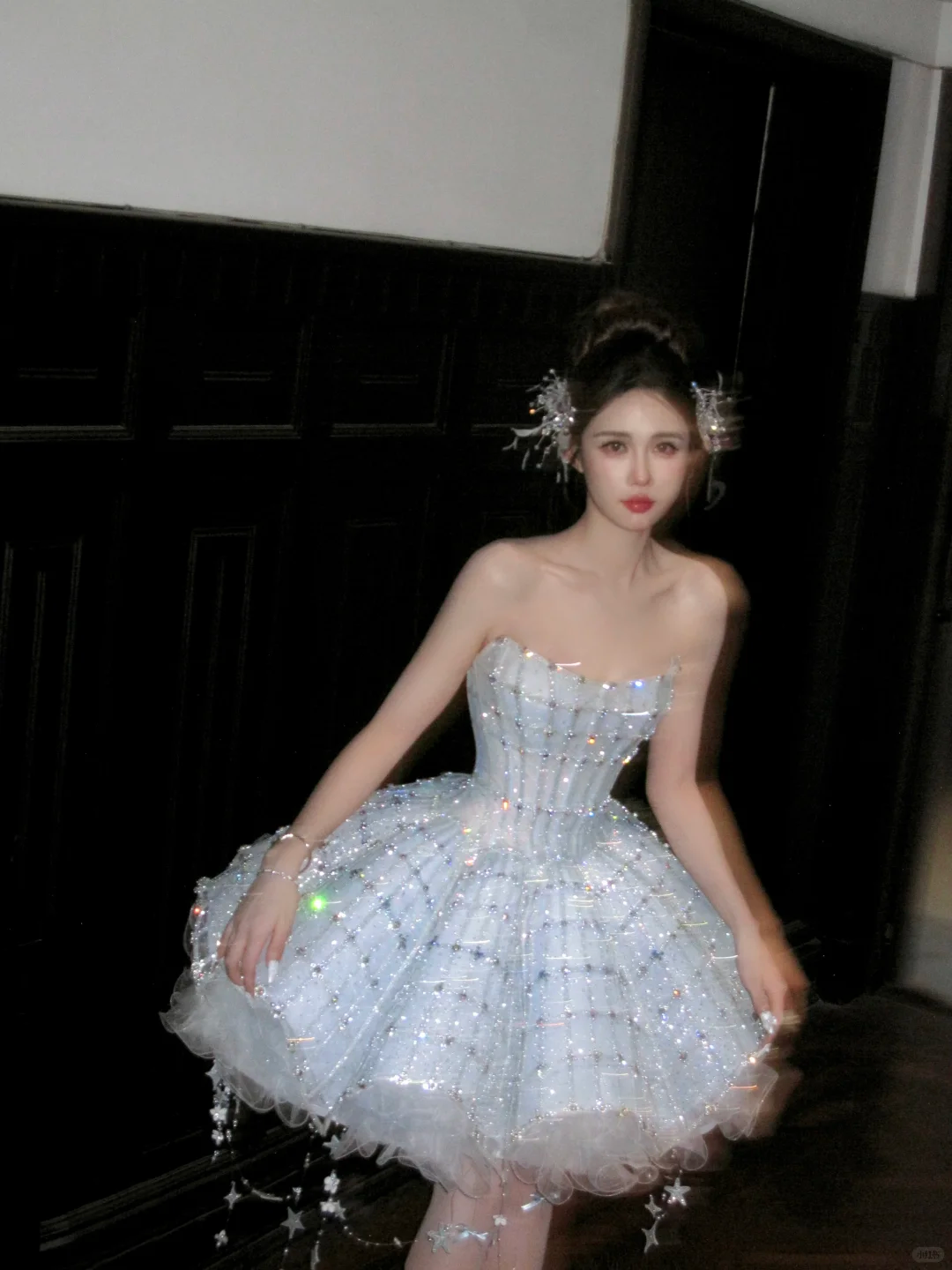 Glitter Blue Strapless Tulle Sequin Beaded A-Line Short Homecoming Dress 18th Princess Birthday Outfits - View 3 | FashionDia