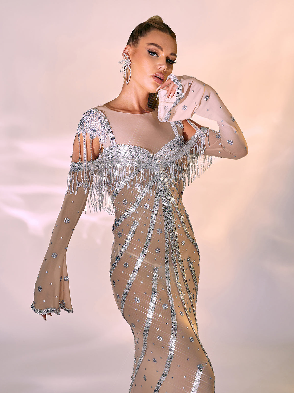 Reagan Long Sleeve Sequin Mesh Maxi Dress