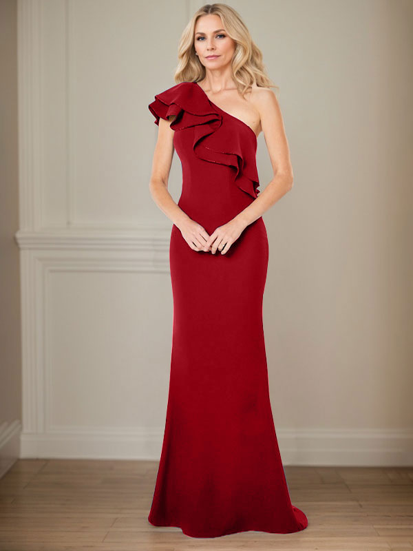 A-Line One-Shoulder Floor-Length Chiffon Mother of the Bride Dress With Ruffles