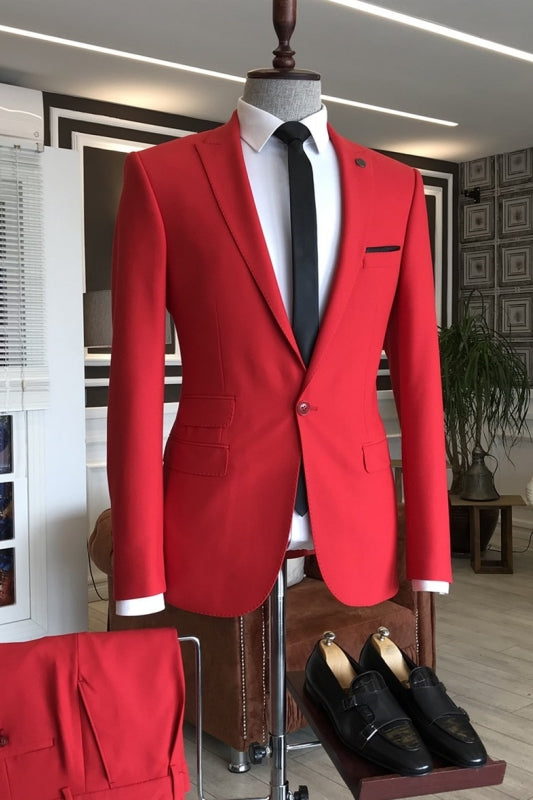 Red Two Piece Peaked Lapel Prom Suit