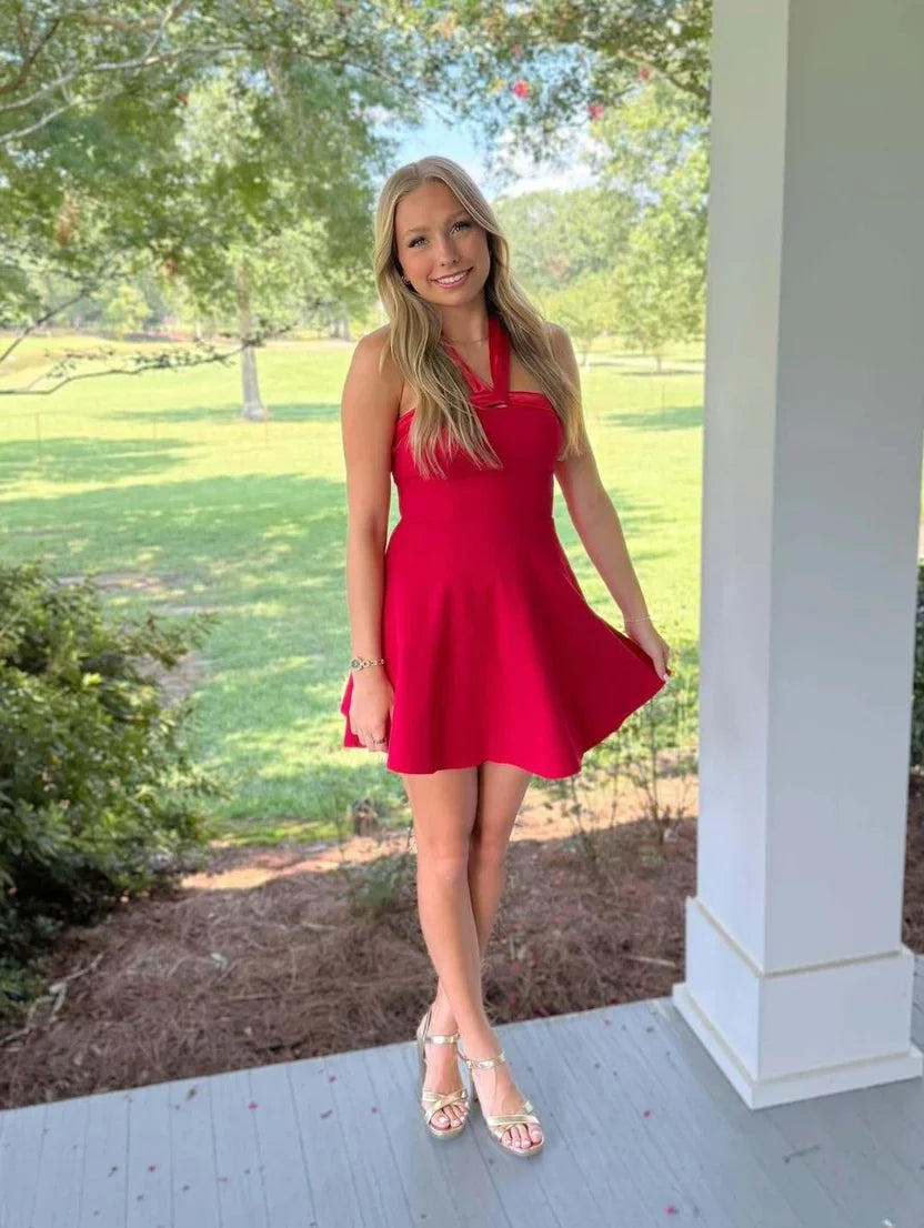 Red A Line Mini Homecoming Dress Cocktail Dress J11656