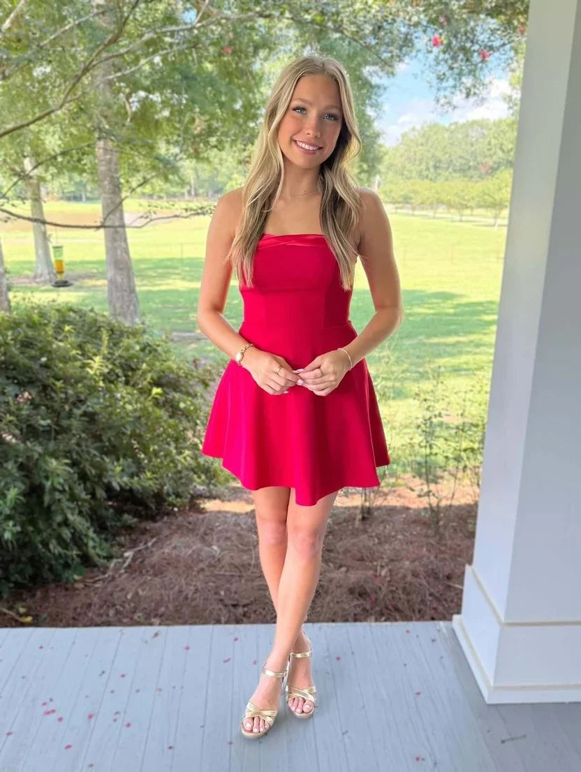 Red A Line Mini Homecoming Dress Cocktail Dress J11656