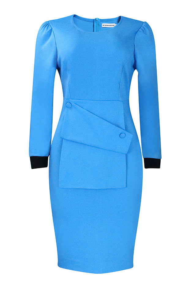 Red Knee Length Long Sleeve Office Dress - Fashionpara