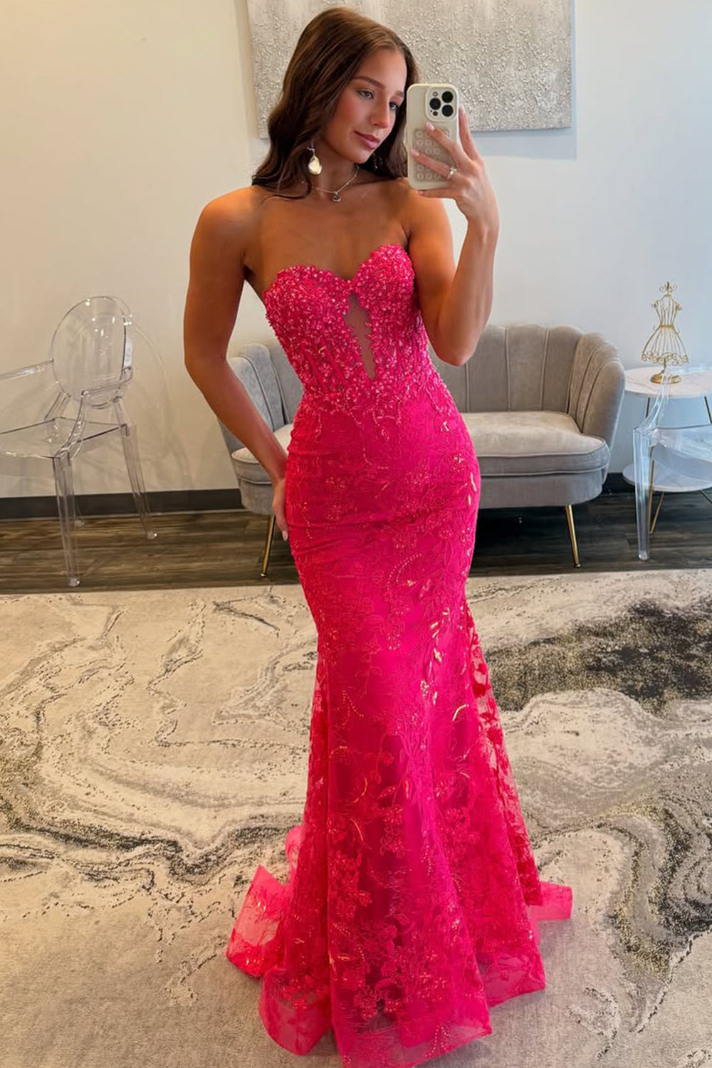 Charming Fuchsia Mermaid Sweetheart Backless Corset Prom Dress With Appliques