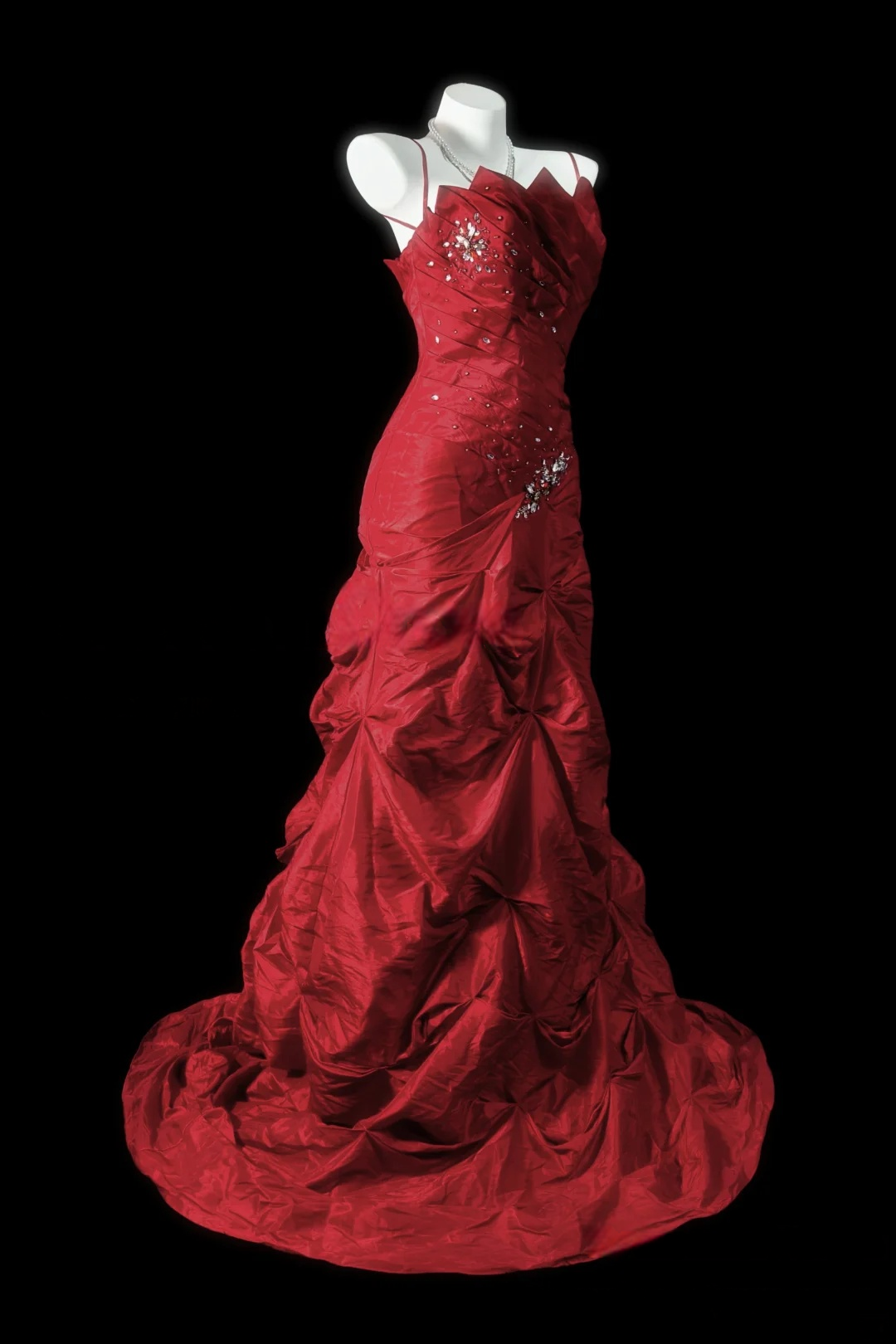 Red Taffeta Mermaid Prom Dress With Beads Formal Evening Dress