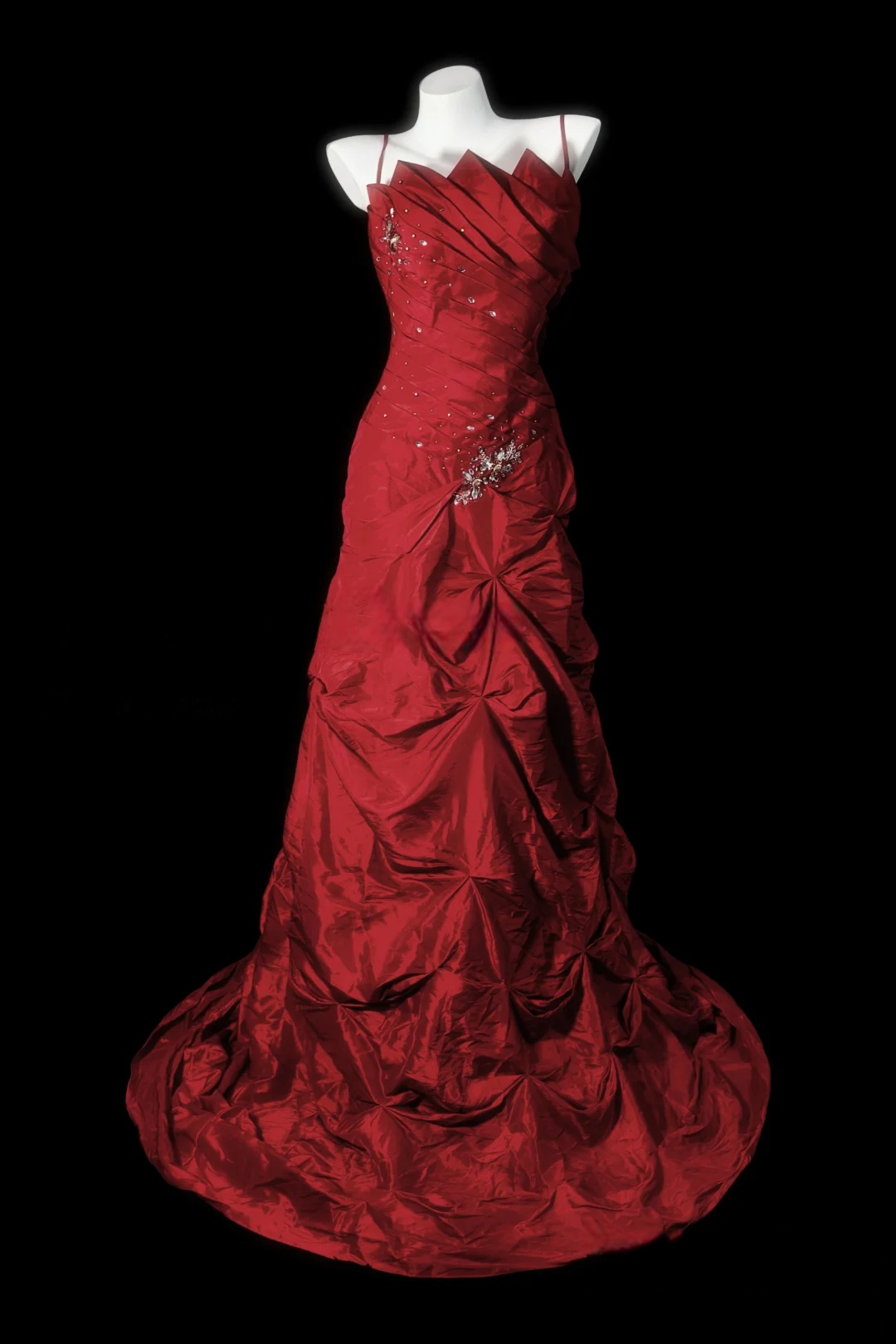 Red Taffeta Mermaid Prom Dress With Beads Formal Evening Dress