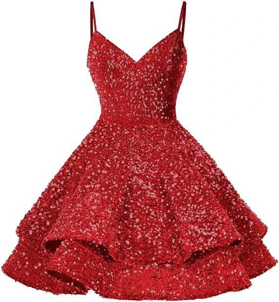 Sequin Homecoming Dresses for Teens Sparkly Short Prom Dresses SYH87 by vivymakudress
