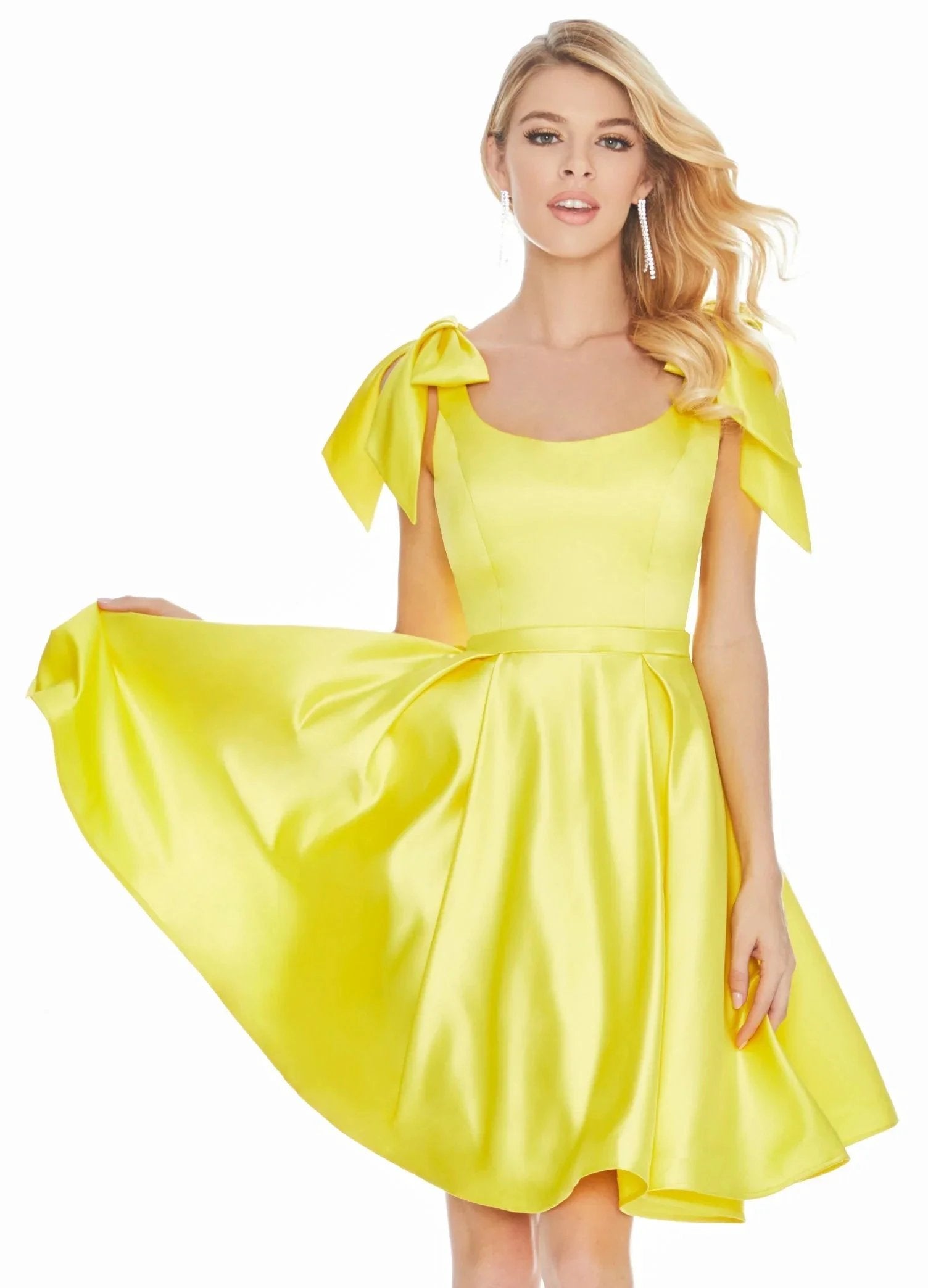 Satin Yellow Homecoming Dress Knee-Length Dresses SYH53 by vivymakudress