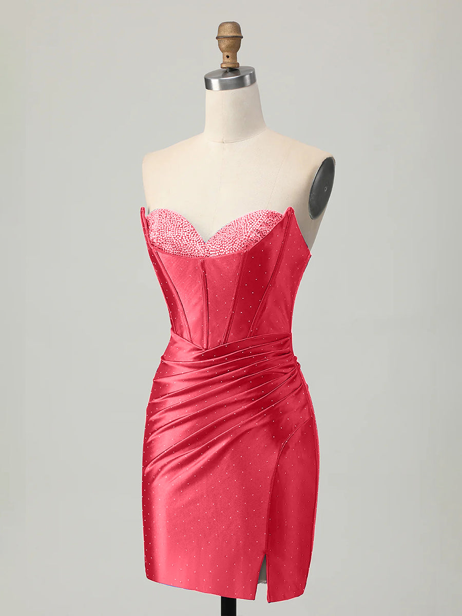 Strapless Bodycon Corset Beaded Short Homecoming Dress