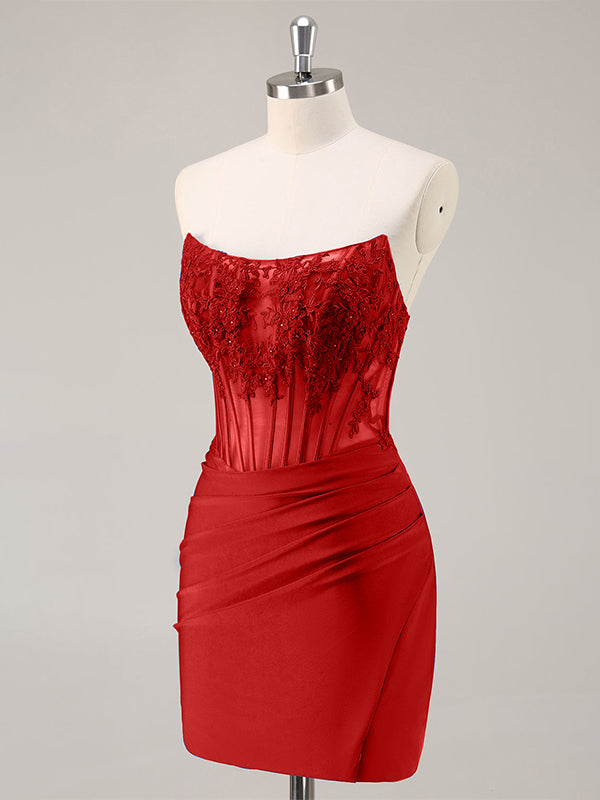 Strapless Corset Ruched Sequins Short Tight Homecoming Dress