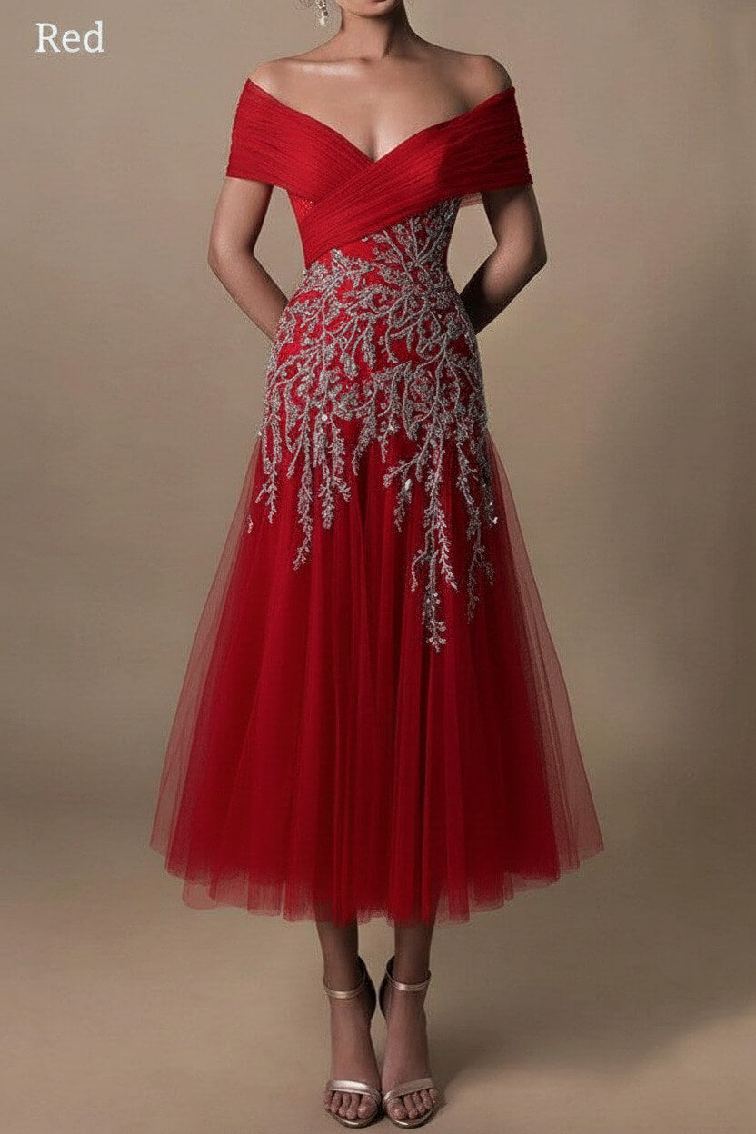 Gorgeous Short Long Off-the-Shoulder Beadings Beach Bridal Dress With Lace