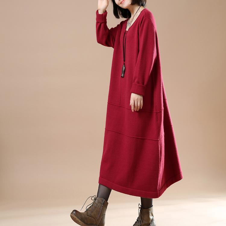 Red knit maxi dresses oversize sweaters baggy cute style