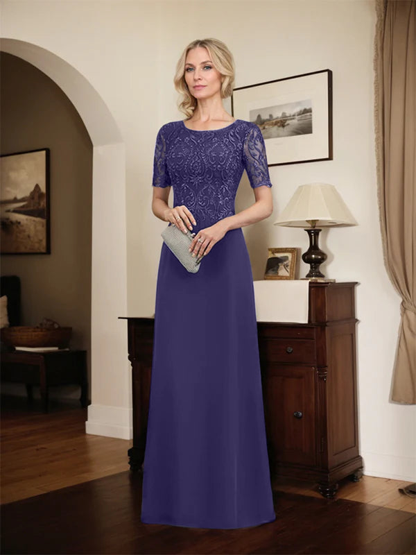 A-line Scoop Floor-Length Lace Chiffon Mother of the Bride Dress With Sequins - View 11 | FashionDia
