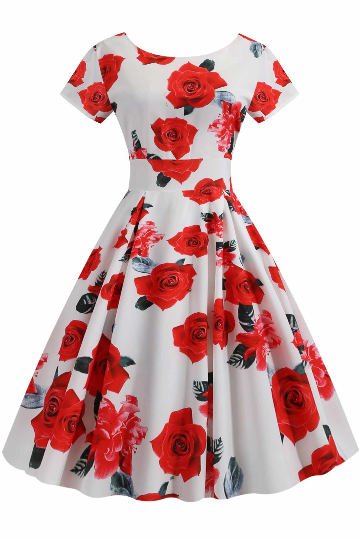 Retro Floral Print Scoop A-line Dress - Fashionpara