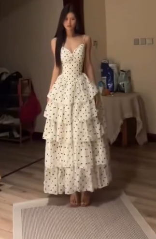 Retro Polka Dots A-Line Layered Prom Dress Chiffon Formal Dress