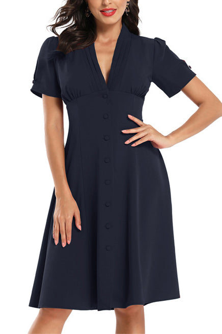 Retro V-neck Single Breasted Prom Dress - Fashionpara