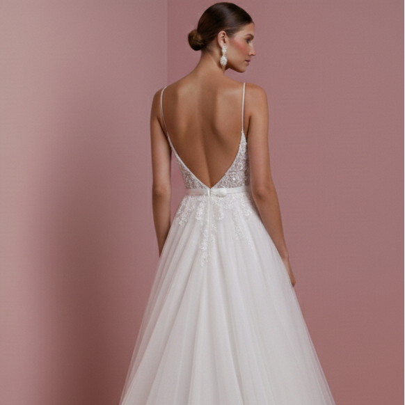 Retro Wedding Dress 1950s Style Lace Long Illusion Neckline