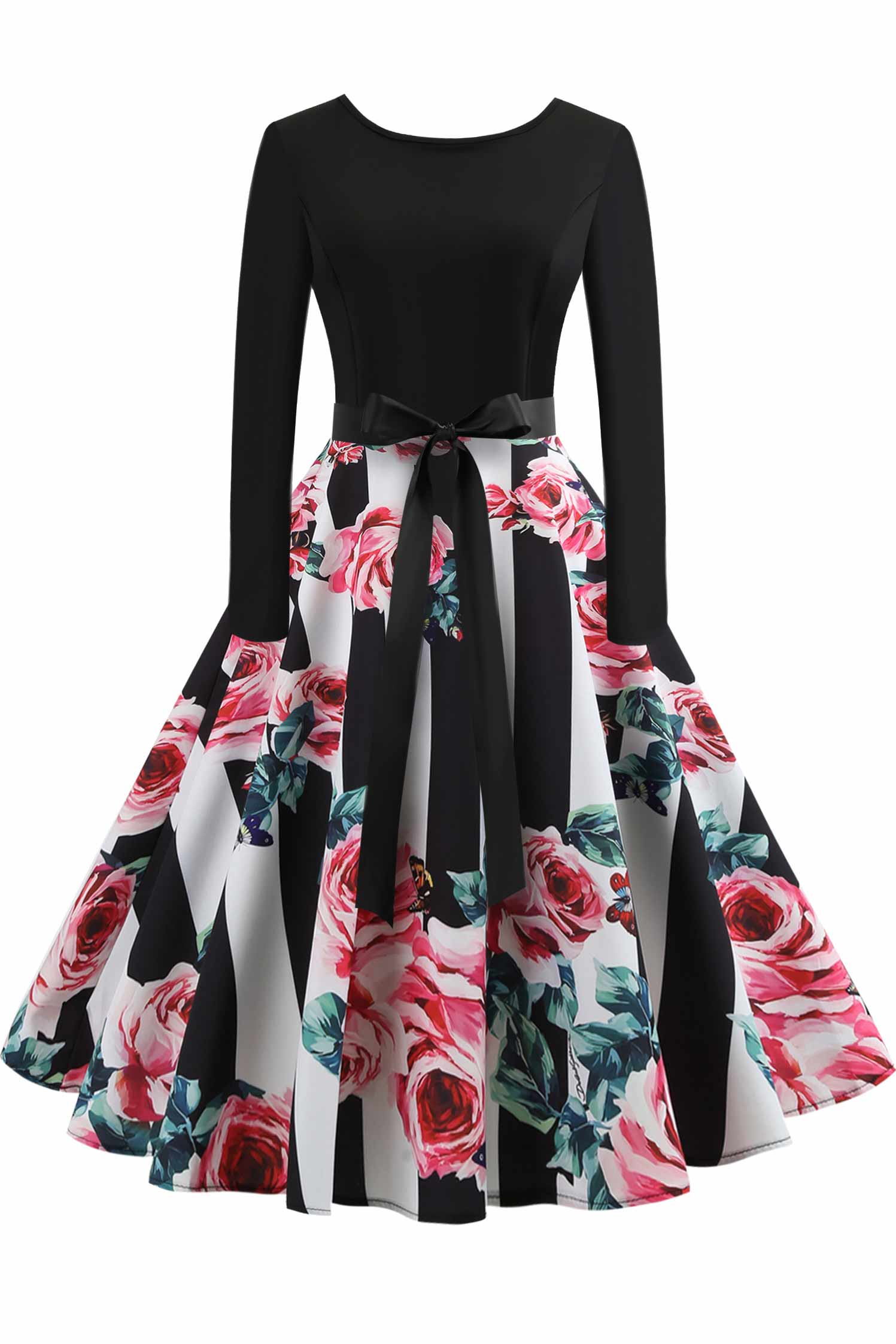 Retro Floral Print Scoop A-line Dress - Fashionpara