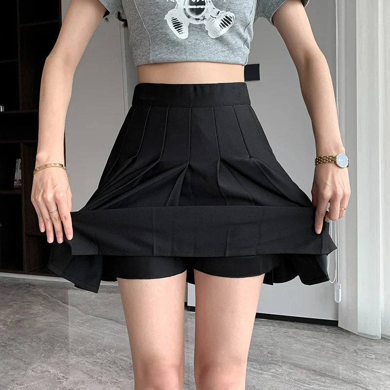 DressBetty - Korean Black Gray Pleated Summer Mini Skirt - View 3 | VelvetHem