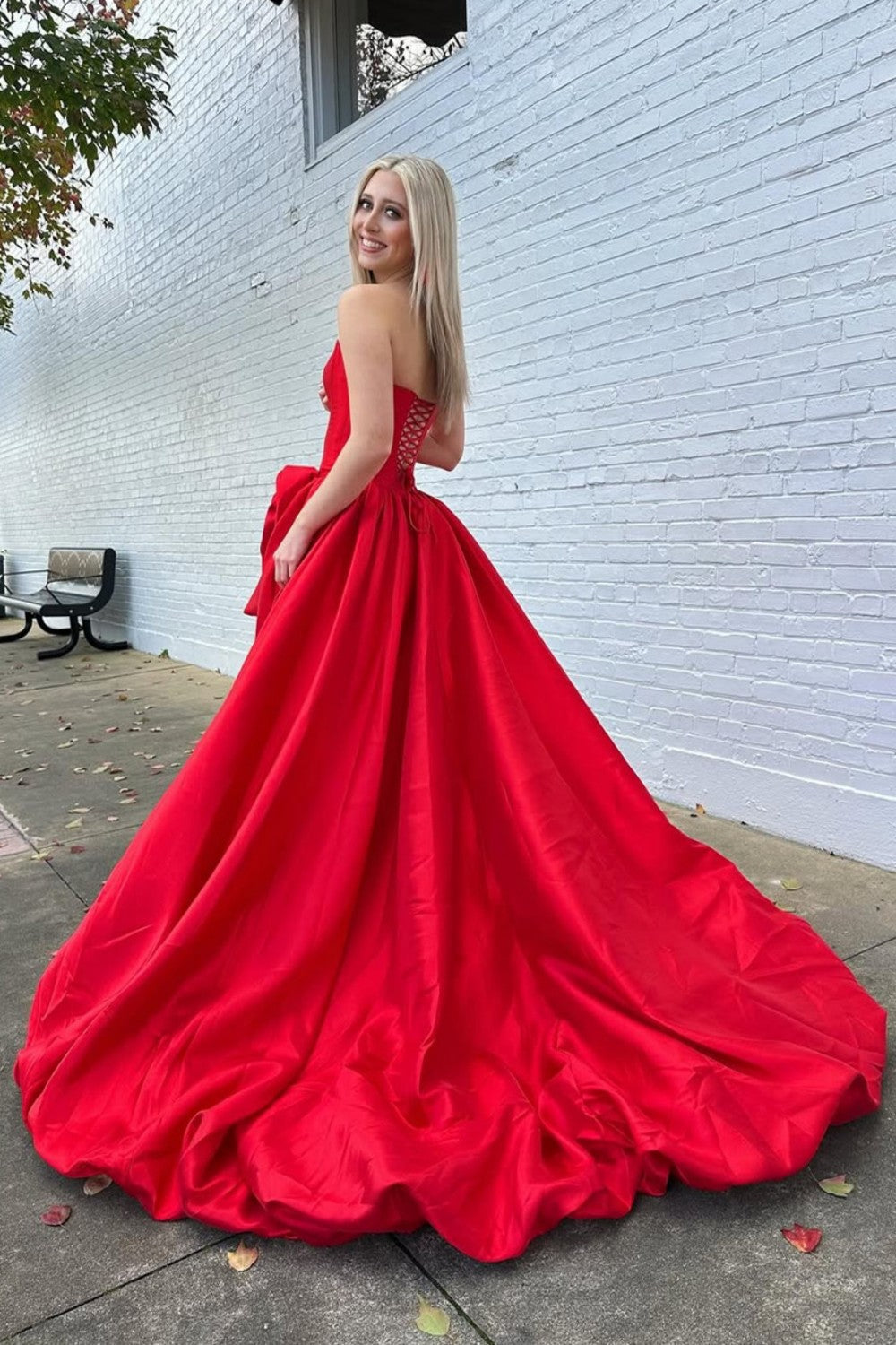 Trendy A Line Strapless Red Corset Prom Dress with 3D Flowers