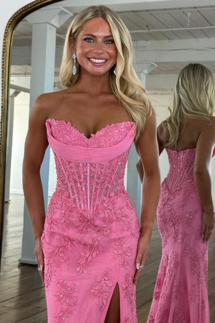 Charming Mermaid Sweetheart Yellow Corset Prom Dress with Appliques - View 4 | FashionDia