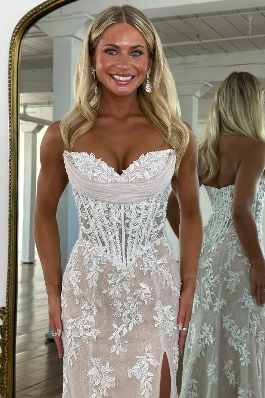 Charming Mermaid Sweetheart Yellow Corset Prom Dress with Appliques - View 6 | FashionDia