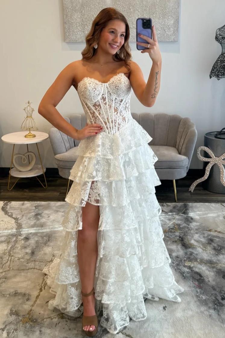 Gorgeous A-Line Sweetheart Black Corset Prom Dress with Appliques Ruffles - View 5 | FashionDia