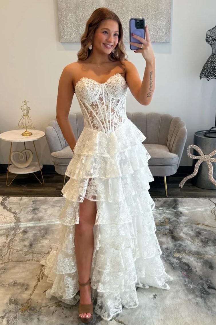 Gorgeous A-Line Sweetheart Black Corset Prom Dress with Appliques Ruffles - View 8 | FashionDia