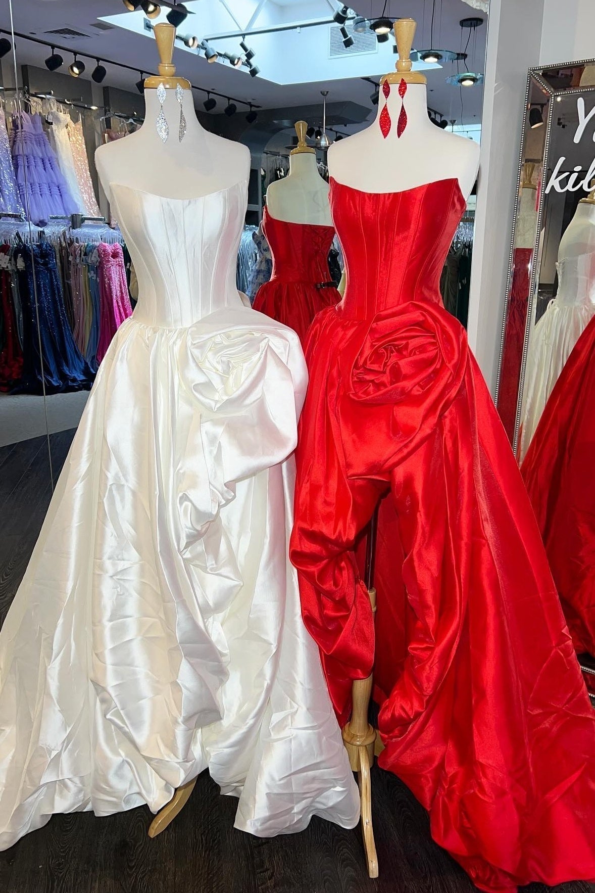 Trendy A Line Strapless Red Corset Prom Dress with 3D Flowers