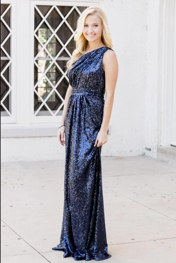 Rose Gold Sparkly Bridesmaid Dresses Sequins Lace One Shoulder (ZD13269) - View 2 | VelvetHem