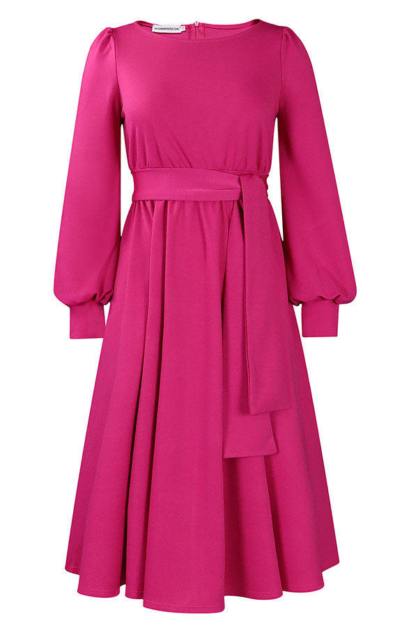 Royal Blue Long Sleeves A-Line Midi Dress - Fashionpara